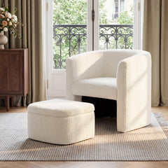 Barrel Living Room Chair with Ottoman in Cream