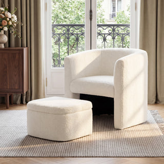 Barrel Living Room Chair with Ottoman in Cream