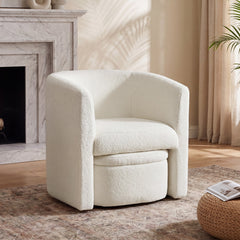 Barrel Living Room Chair with Ottoman in Cream