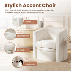 Barrel Living Room Chair with Ottoman in Cream