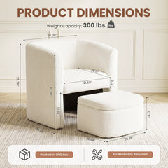 Barrel Living Room Chair with Ottoman in Cream