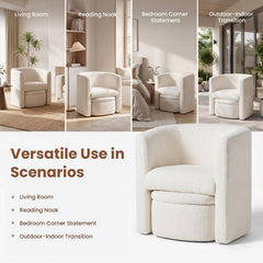 Barrel Living Room Chair with Ottoman in Cream