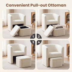 Barrel Living Room Chair with Ottoman in Cream