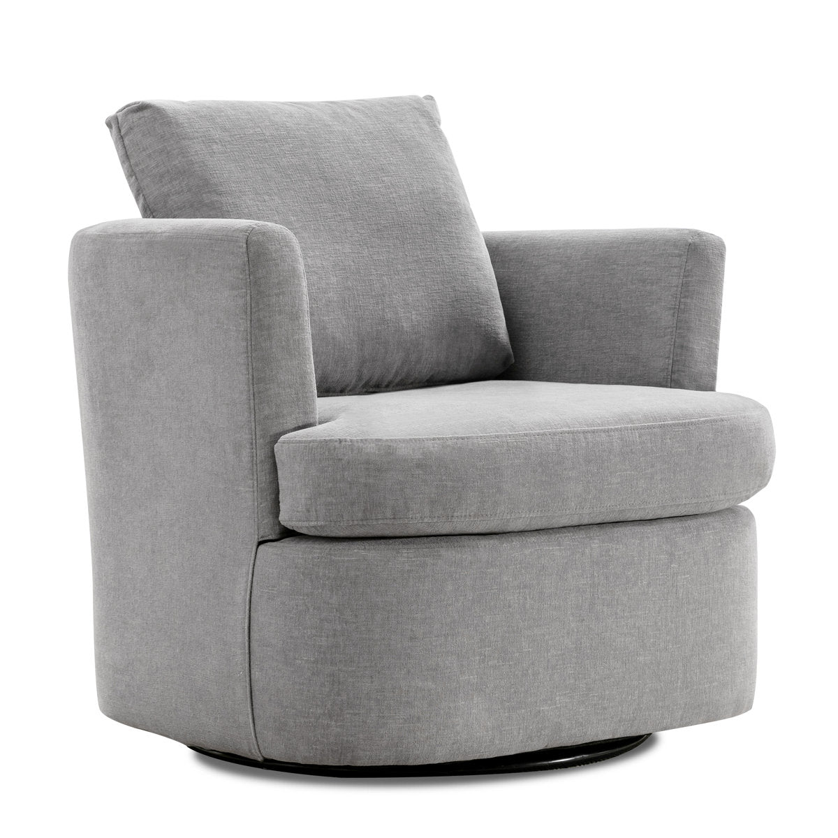 Barrel Swivel Accent Chair, Light Gray Chenille with Black Metal Legs
