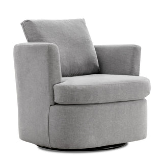 Barrel Swivel Accent Chair, Light Gray Chenille with Black Metal Legs
