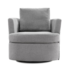 Barrel Swivel Accent Chair, Light Gray Chenille with Black Metal Legs