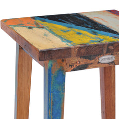 Barstool, Solid Recycled Teak Wood, Backless, Brown and Sky Blue