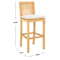 Barstool, Solid Wood Frame, White Linen Seat, Natural Base