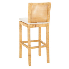 Barstool, Solid Wood Frame, White Linen Seat, Natural Base