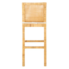 Barstool, Solid Wood Frame, White Linen Seat, Natural Base