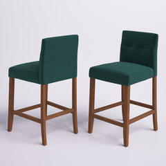 Barstools, Set of 2, Solid Wood, Polyester, Green, Walnut Base