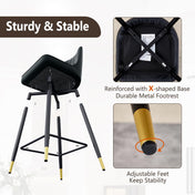 Barstools, Set of 4, Black Upholstered Seat and Back, Black Metal Legs