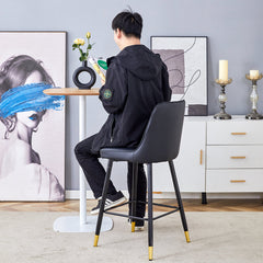 Barstools, Set of 4, Black Upholstered Seat and Back, Black Metal Legs