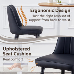 Barstools, Set of 4, Black Upholstered Seat and Back, Black Metal Legs