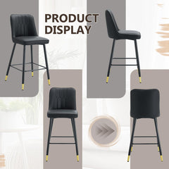 Barstools, Set of 4, Black Upholstered Seat and Back, Black Metal Legs
