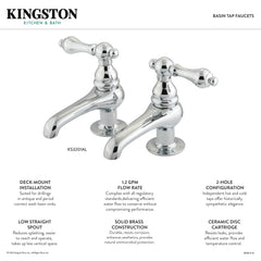 Basin Tap Faucet, Heirloom, Two-Handle Deck Mount in Polished Nickel
