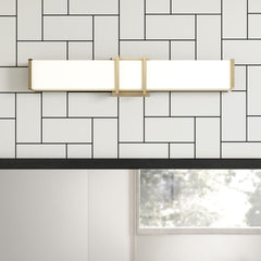 Bath Sconce, 1 Light, Brushed Gold Metal with White Acrylic Shade