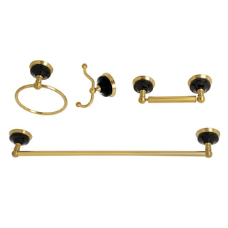 Bathroom Accessory Set, Water Onyx, 4-Piece with 18-Inch Towel Bar in Brushed Brass