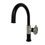 Bathroom Faucet, Belknap, 1-Hole with Push Pop-Up Drain in Matte Black/Polished Nickel