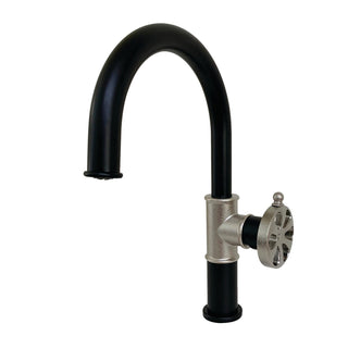 Bathroom Faucet, Belknap, 1-Hole with Push Pop-Up Drain in Matte Black/Polished Nickel