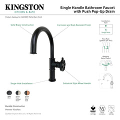 Bathroom Faucet, Belknap, One-Handle with Push Pop-Up Drain in Matte Black