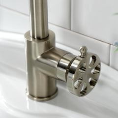 Bathroom Faucet, Belknap, Single Handle with Push Pop-Up Drain in Brushed Nickel
