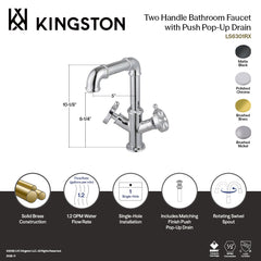 Bathroom Faucet, Belknap, Two-Handle 1-Hole with Push Pop-Up Drain in Matte Black