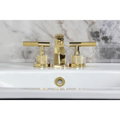 Bathroom Faucet, Convergent, Deck Mount, Widespread, Knurled Handle, Polished Brass