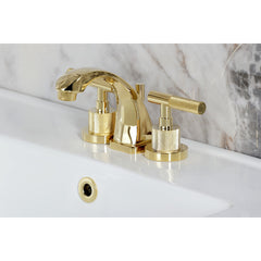 Bathroom Faucet, Convergent, Deck Mount, Widespread, Knurled Handle, Polished Brass