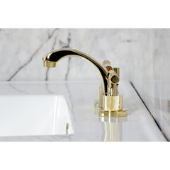 Bathroom Faucet, Convergent, Deck Mount, Widespread, Knurled Handle, Polished Brass