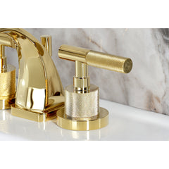 Bathroom Faucet, Convergent, Deck Mount, Widespread, Knurled Handle, Polished Brass