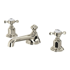 Bathroom Faucet, Edwardian, Widespread, Low Arc, Solid Brass, Polished Nickel