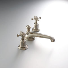 Bathroom Faucet, Edwardian, Widespread, Low Arc, Solid Brass, Polished Nickel