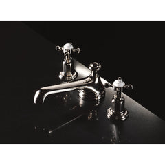 Bathroom Faucet, Edwardian, Widespread, Low Arc, Solid Brass, Polished Nickel