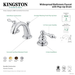 Bathroom Faucet, English Country, Two-Handle Widespread in Polished Brass