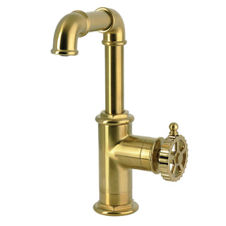 Bathroom Faucet, Fuller, Single Hole with Push Pop-Up Drain in Brushed Brass