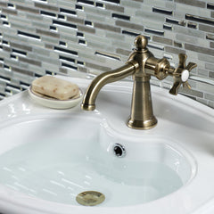 Bathroom Faucet, Hamilton, 1-Hole with Cross Handle in Antique Brass