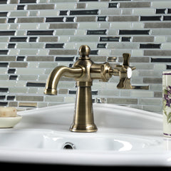 Bathroom Faucet, Hamilton, 1-Hole with Cross Handle in Antique Brass