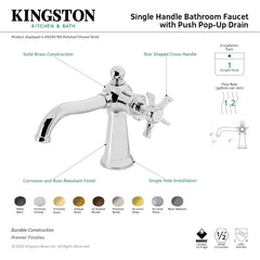 Bathroom Faucet, Hamilton, 1-Hole with Cross Handle in Antique Brass