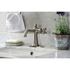 Bathroom Faucet, Heirloom, One-Handle 1-Hole with Push Pop-Up Drain in Brushed Nickel