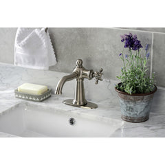 Bathroom Faucet, Heirloom, One-Handle 1-Hole with Push Pop-Up Drain in Brushed Nickel