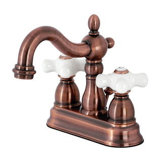 Bathroom Faucet, Heritage, 4-Inch Centerset with Cross Handles in Antique Copper