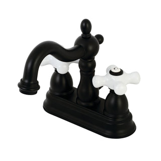 Bathroom Faucet, Heritage, 4-Inch Centerset with Cross Handles in Matte Black