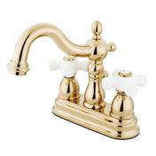 Bathroom Faucet, Heritage, 4-Inch Centerset with Cross Handles in Polished Brass