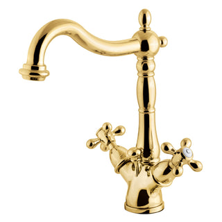Bathroom Faucet, Heritage, Double Cross Handle in Polished Brass