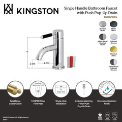 Bathroom Faucet, Kaiser, Single Handle with Push Pop-Up Drain in Brushed Brass