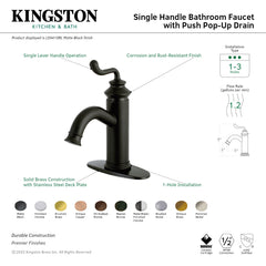 Bathroom Faucet, Royale, One-Handle with Push Pop-Up Drain in Polished Nickel