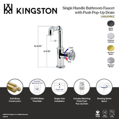 Bathroom Faucet, Wendell, One-Handle with Push Pop-Up Drain in Polished Chrome