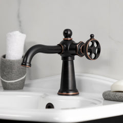 Bathroom Faucet, Wendell, Single-Hole with Knurled Handle in Naples Bronze