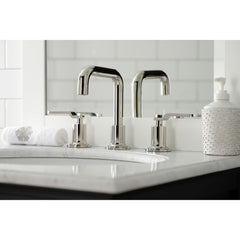 Bathroom Faucet, Whitaker, Deck Mount, Brass, Polished Nickel